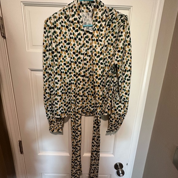 SHEIN Small Yellow/Green/Black Polka Dotted Blouse - Picture 4 of 5